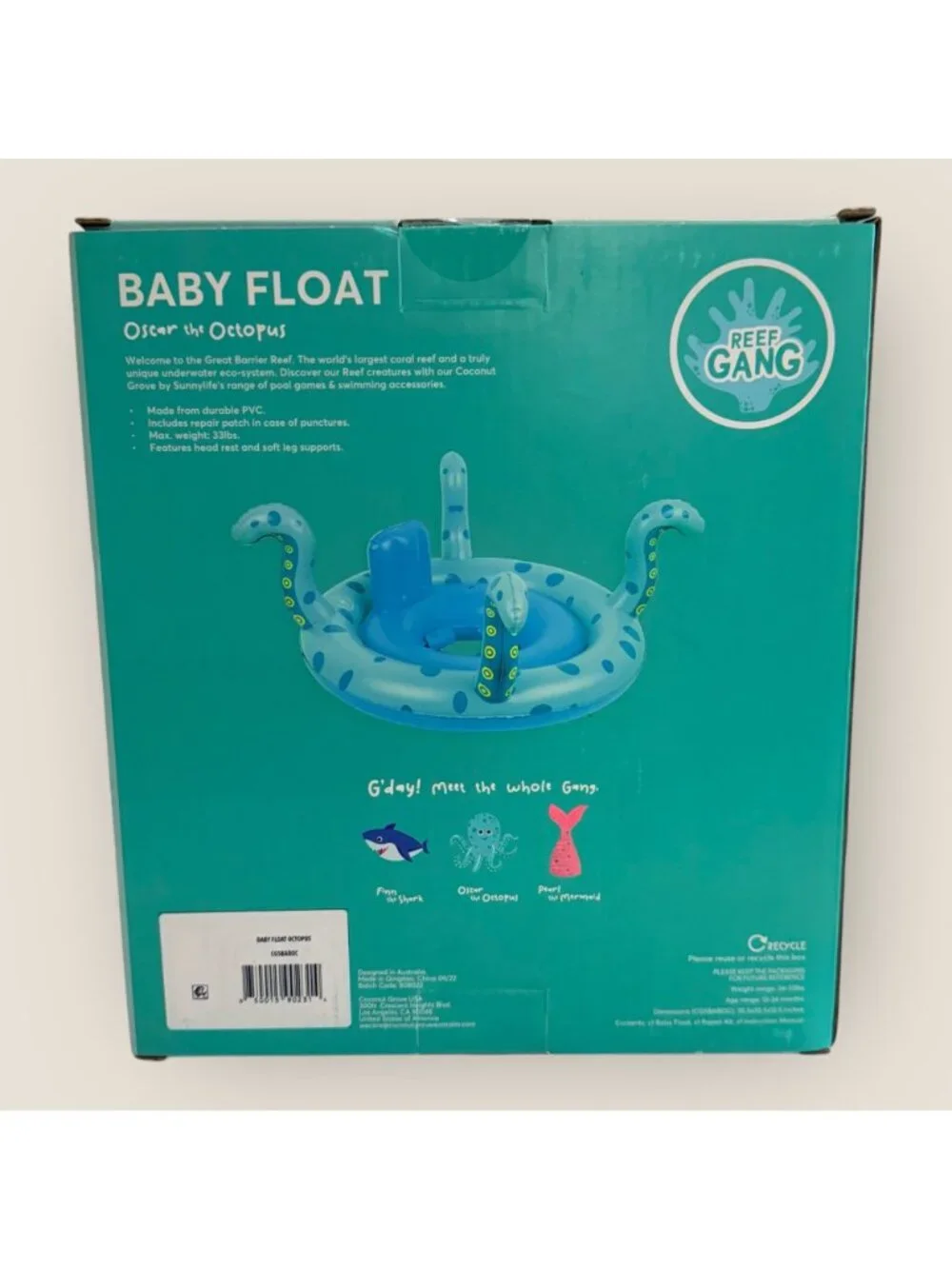 Baby Float Oscar The Octopus 12-24 Months Up To 33 lbs Coconut Grove Sunnylife